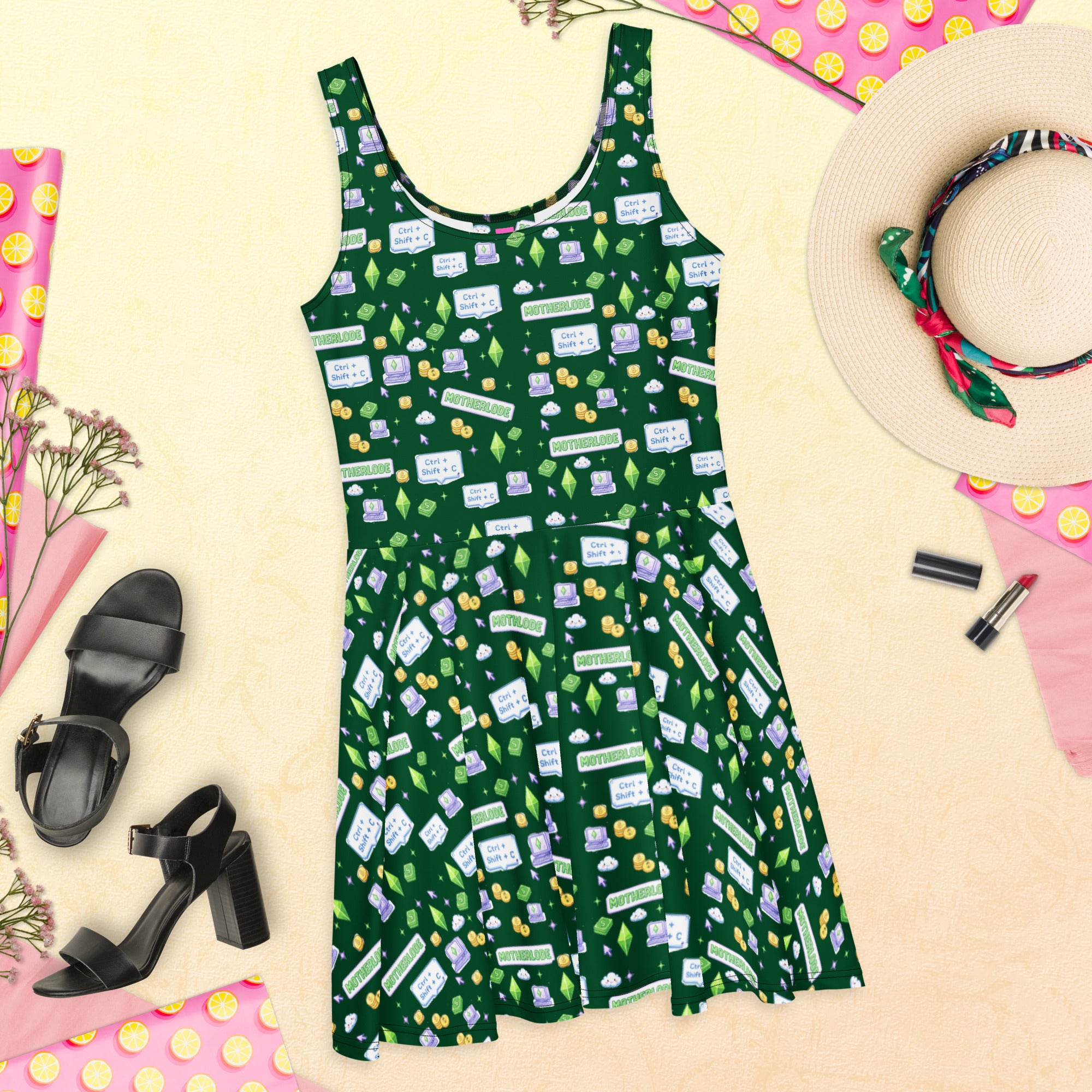 Cute Retro Gaming Pattern, All-Over Print Women’s Fit green