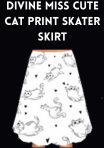Divine Miss Cute Cat Print Skater Skirt