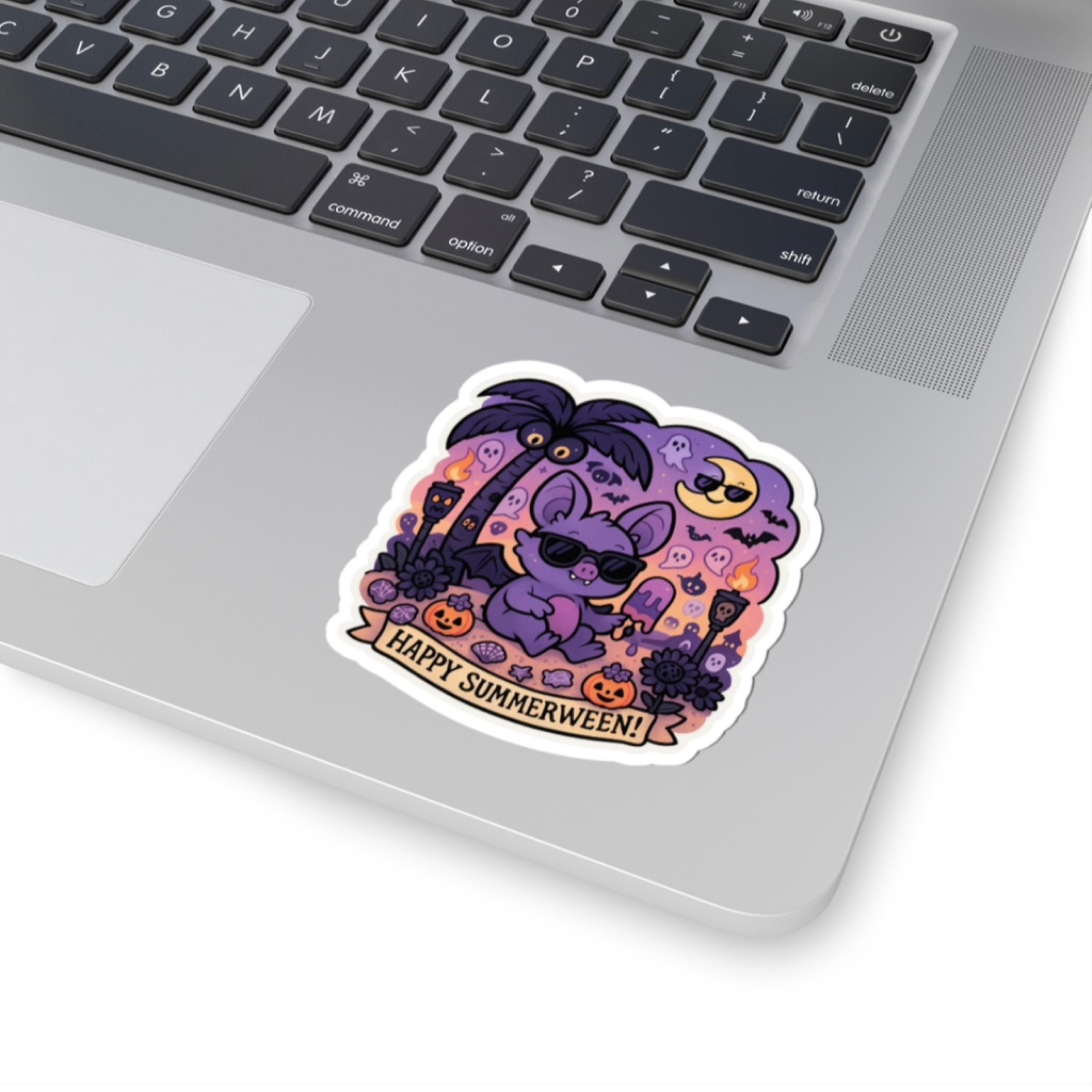 Happy Summerween! Cute Purple Bat Kiss-Cut Sticker 