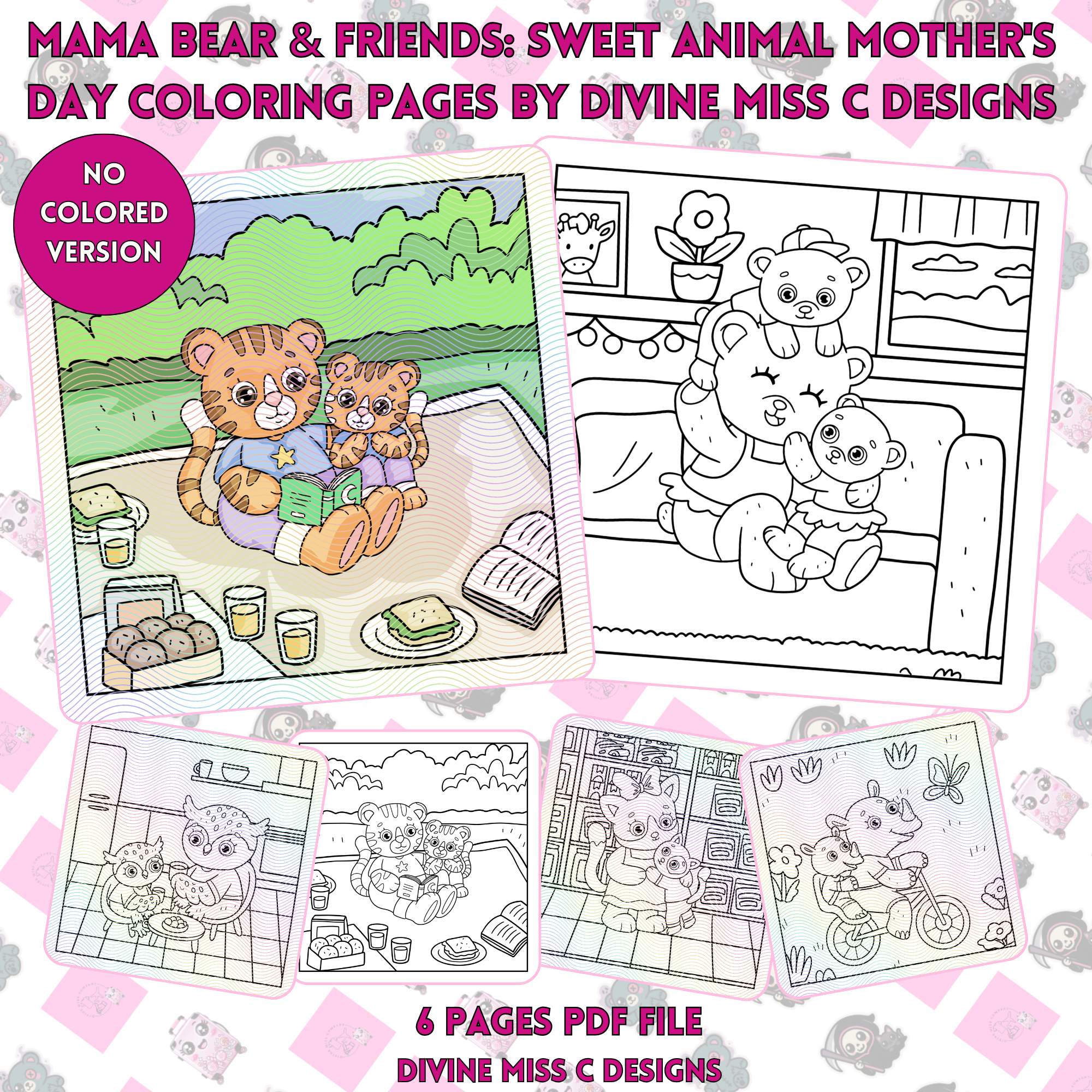 Mama Bear & Friends: Sweet Animal Mother's Day Coloring Pages by Divine Miss C Designs 