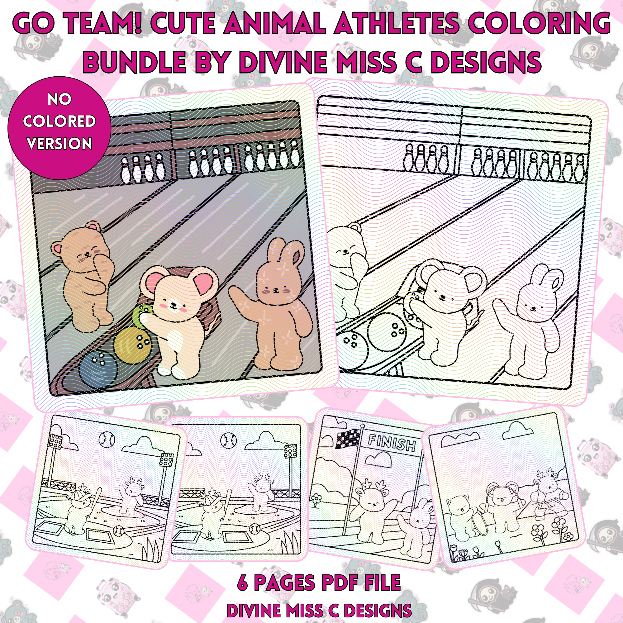 Go Team! Cute Animal Athletes Coloring Bundle 