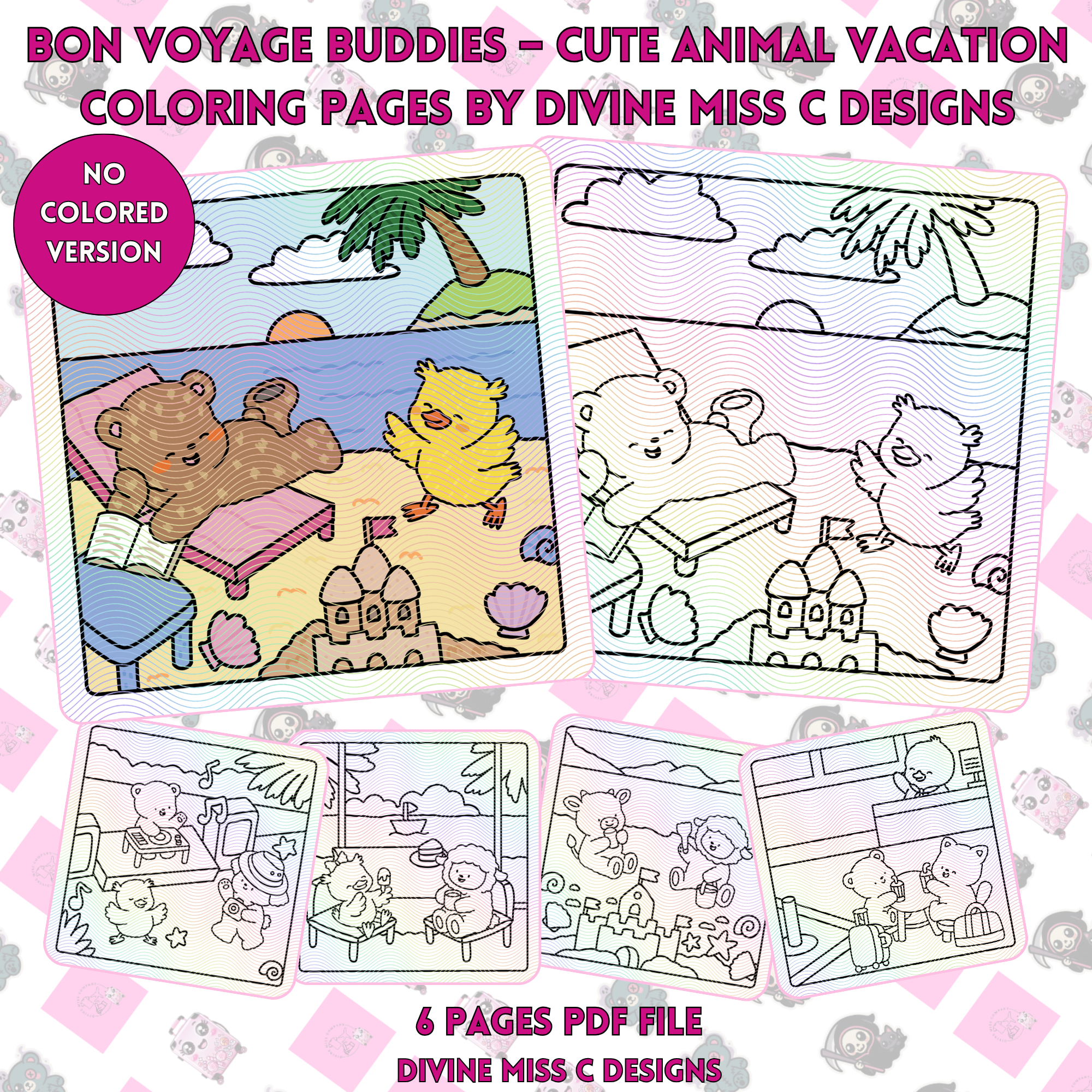 Bon Voyage Buddies – Cute Animal Vacation Coloring Pages by Divine Miss C Designs 