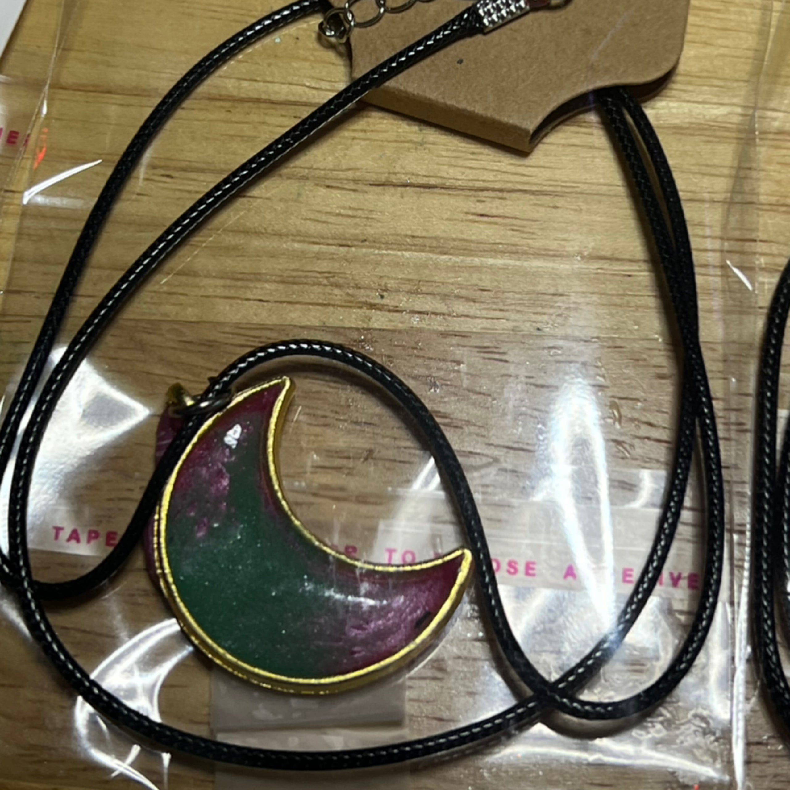 Handmade Crescent Moon resin necklace on chain