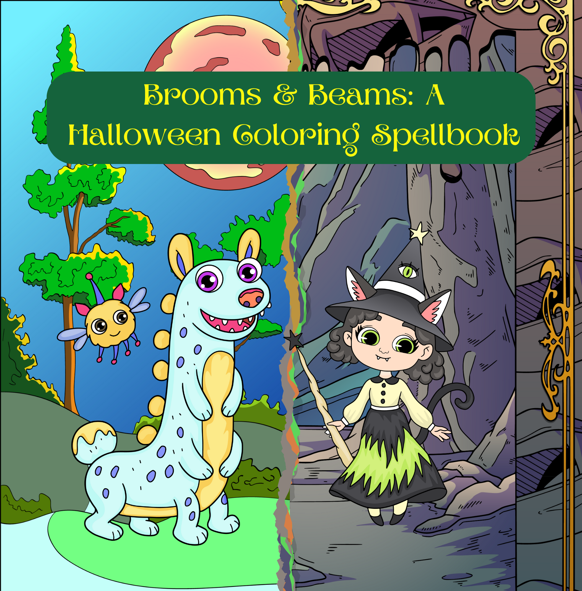 Brooms & Beams: A Halloween Coloring Spellbook

