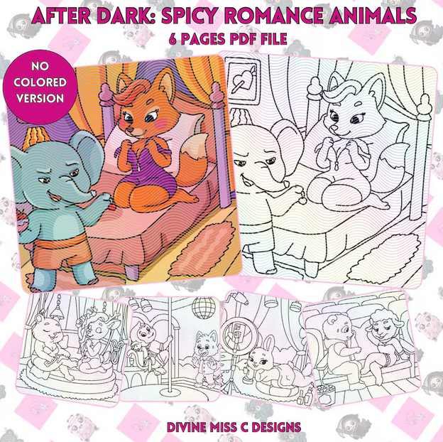 Spicy Romance Animals Coloring Book: BookTok Inspired (6 Pages PDF File)