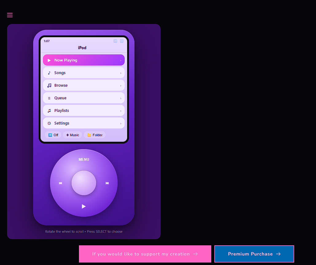 Mixtape Crypt main menu — purple theme
