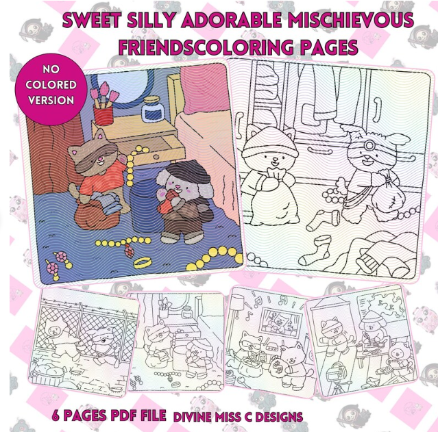 Sweet Silly Animals: Adorable Mischievous Friends Coloring Book by Divine Miss C Designs 