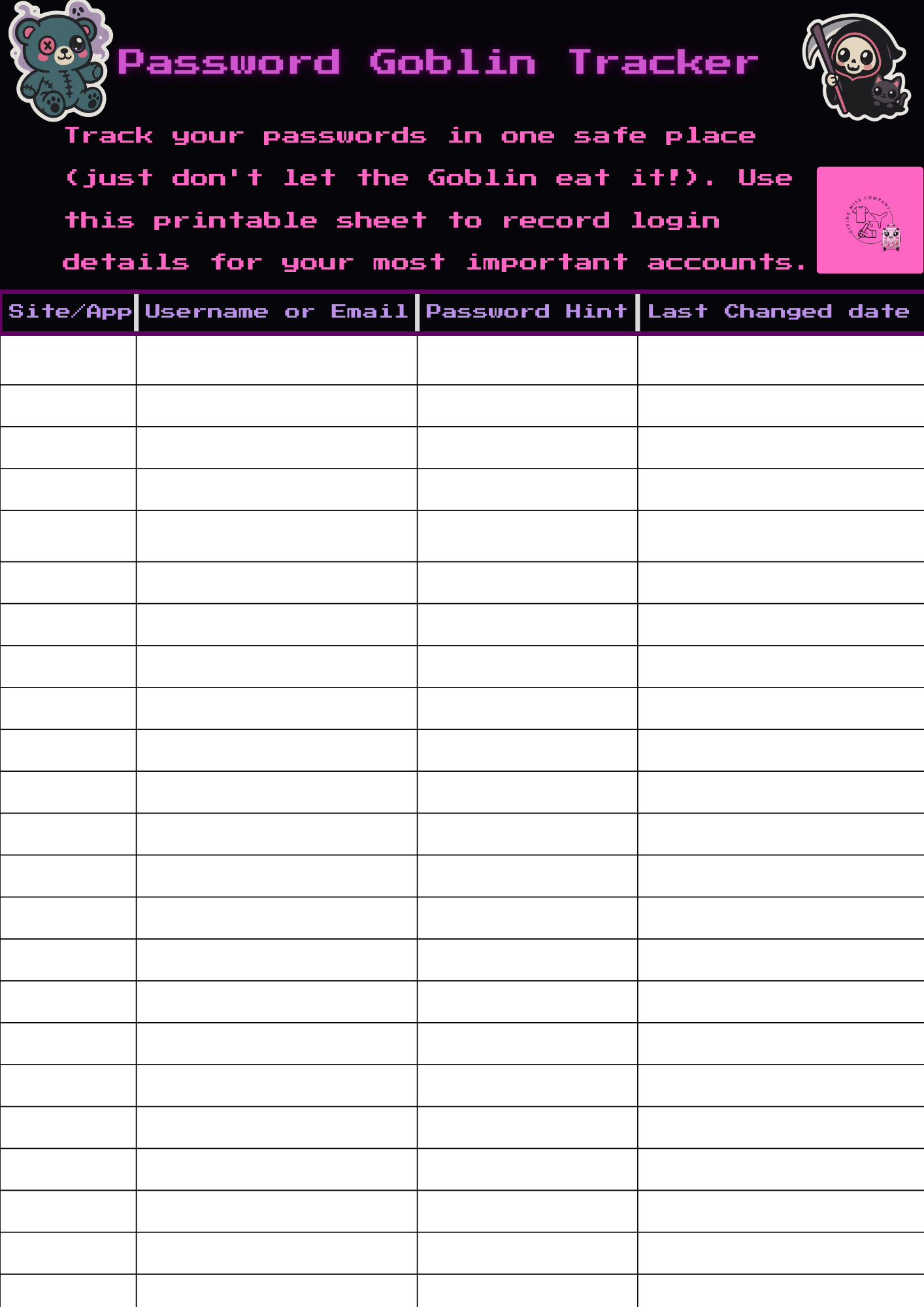 Password Goblin Tracker