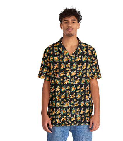 Tropical Pizza Hawaiian Shirt – Retro Floral All-Over Print Men’s Camp Shirt 