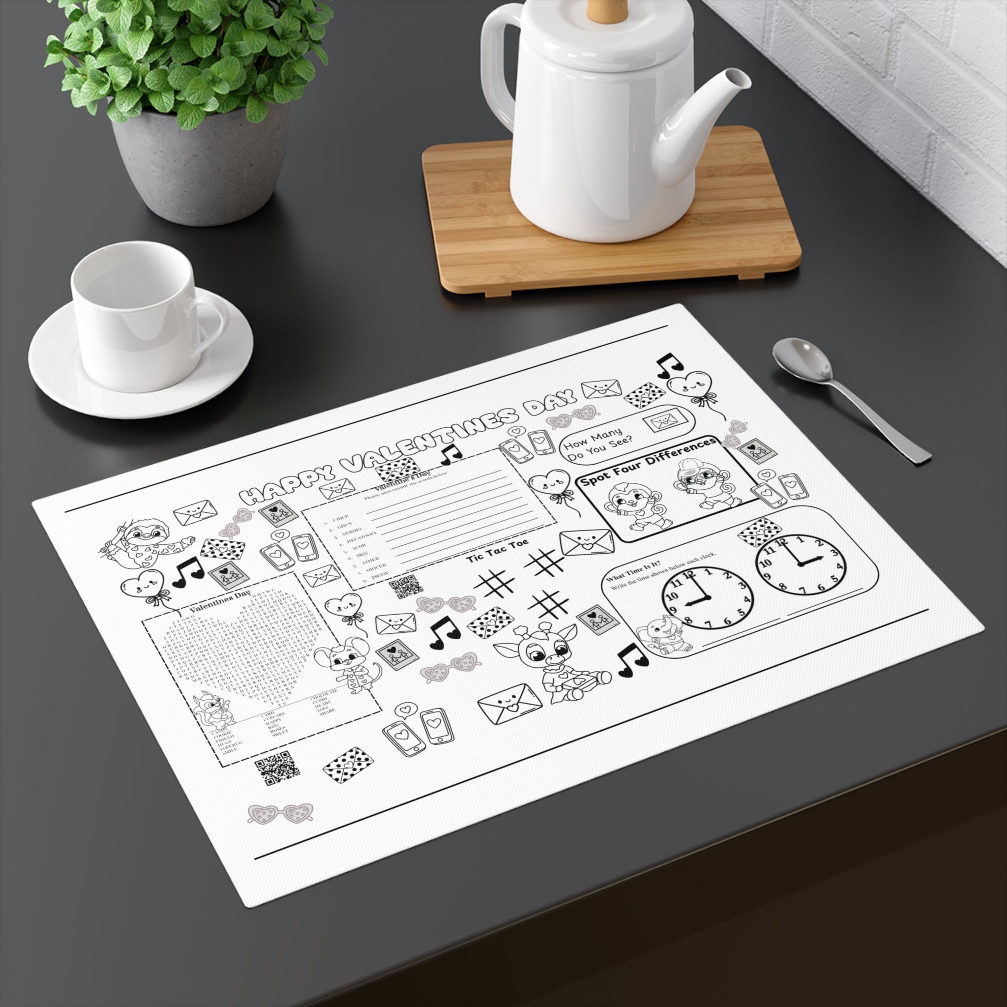 Valentine’s Day Kids Activity Placemat — Printable Coloring & Games