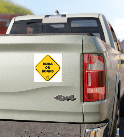 Boba On Board Car Magnet — Yellow Warning Sign Bubble Tea Decal 