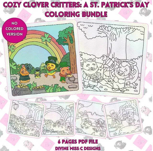 Cozy Clover Critters: A St. Patrick’s Day Coloring Bundle by Divine Miss C Designs 