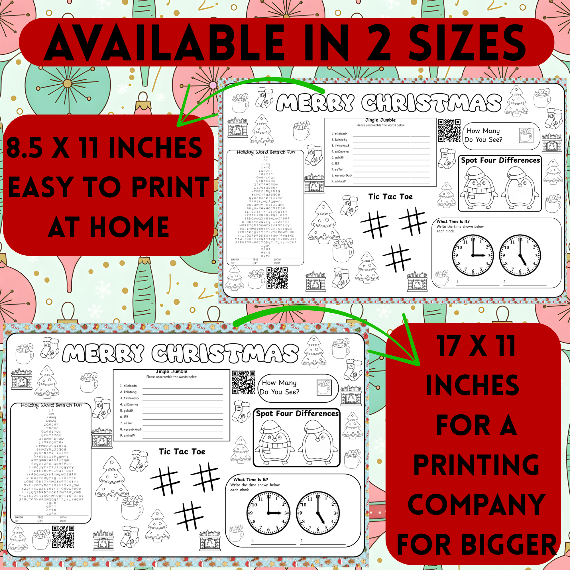 Printable Christmas Activity Placemat – Instant Download!