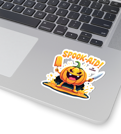 Spook-Aid! Pumpkin Character Kiss-Cut Sticker — Halloween Horror Pop 
