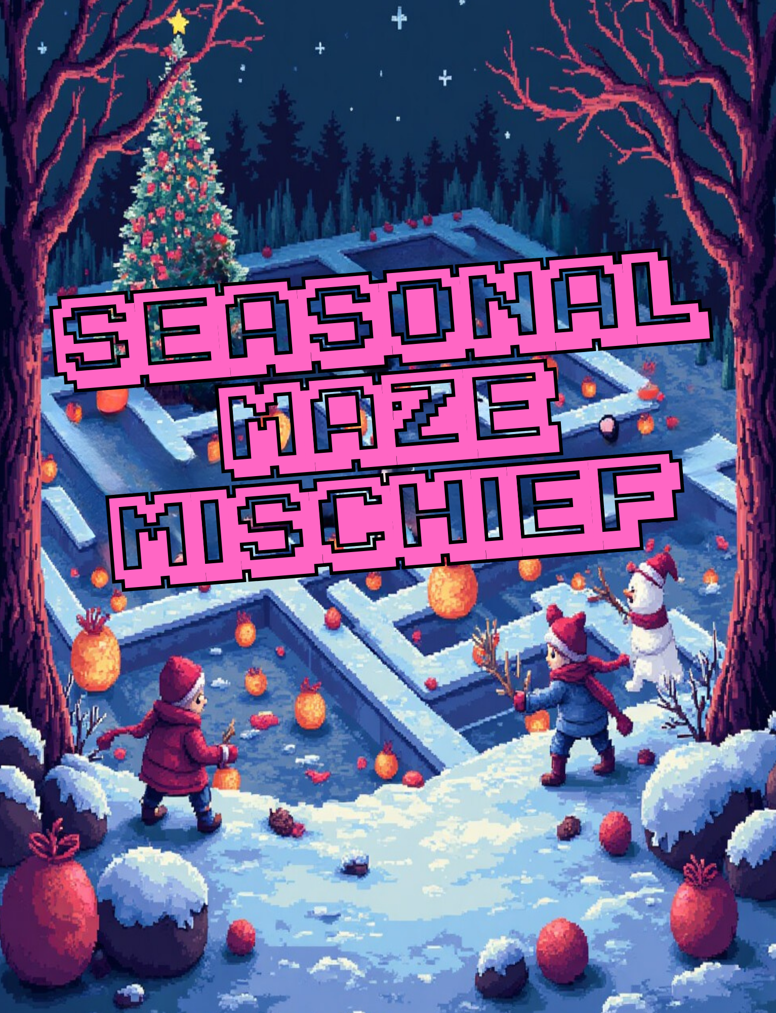 Seasonal Maze Mischief: Black and white version