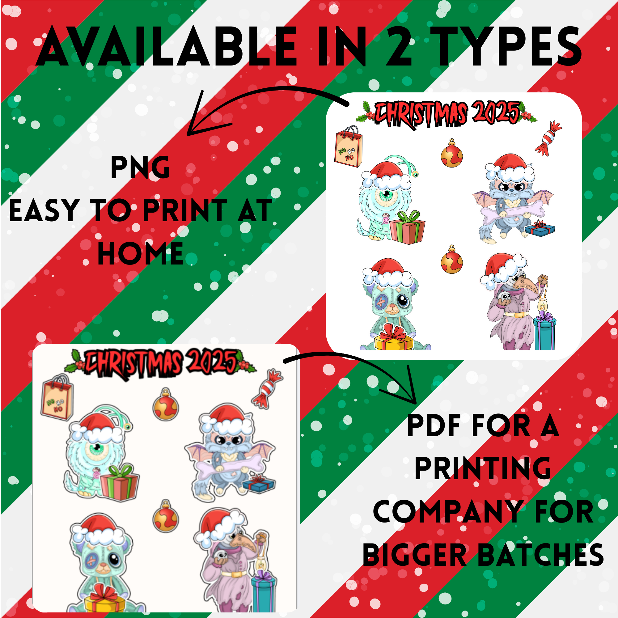 Monster Christmas Sticker Pack 11 Creepy-Cute Holiday Stickers PNG Digital Bundle