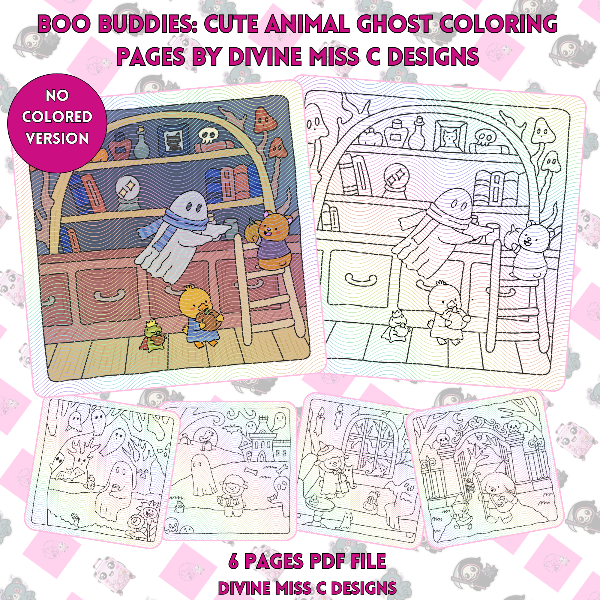 Boo Buddies: Cute Animal Ghost Coloring Pages by Divine Miss C Designs 